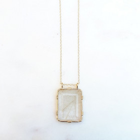 Collier pendentif rectangle pierre sertie - Quartz rutile