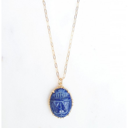 Collier Scarabée en Lapis Lazuli par au fil de lo